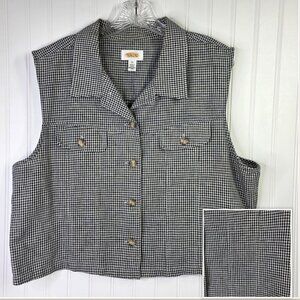Talbots Vest Womens XL Black Houndstooth Check Linen Blend Tweed Office Layer